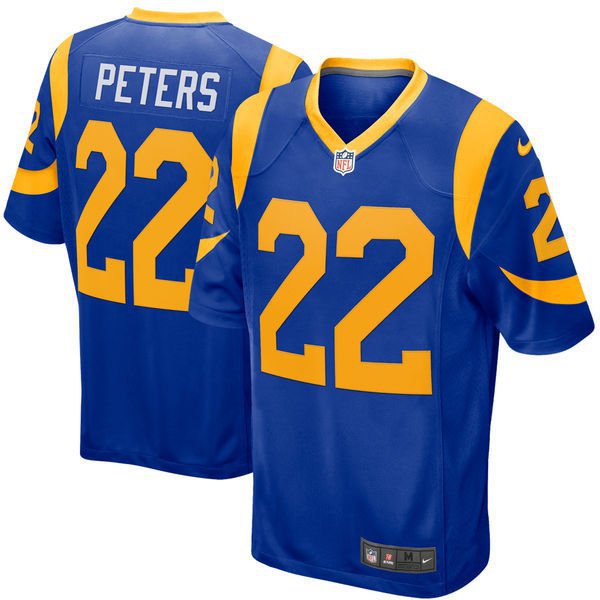 Men's Los Angeles Rams 22 Marcus Peters Game Blue Stitched Jersey