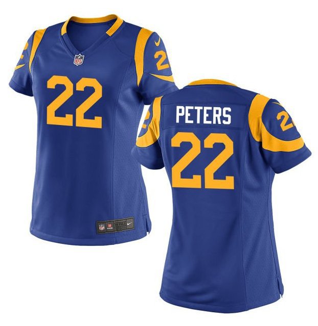Women's Los Angeles Rams 22 Marcus Peters Game Blue Stitched Jersey