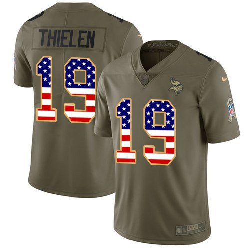 Men's Minnesota Vikings #19 Adam Thielen Olive USA Flag Stitched Jersey