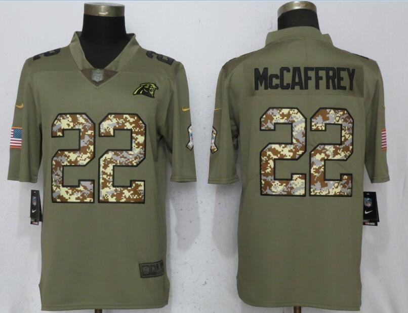 Men's Panthers 22 Christian McCaffrey salute to service Stitched Jersey