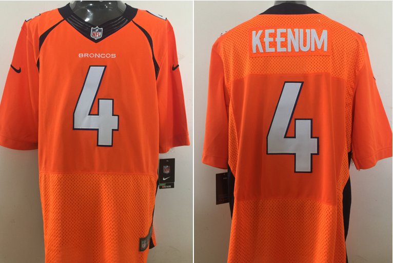 Men's Denver Broncos 4 Case Keenum Elite Orange Stitched Jersey
