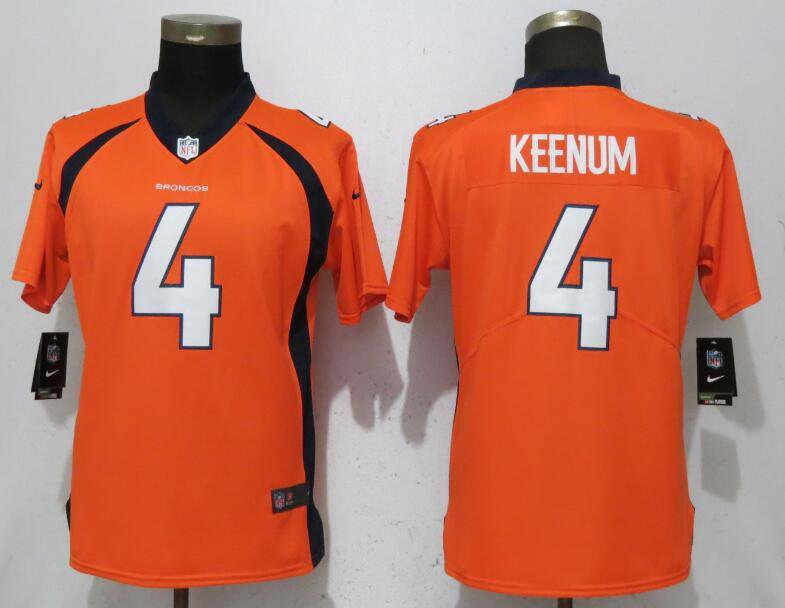 Women's Denver Broncos 4 Case Keenum Limited Orange Stitched Jersey