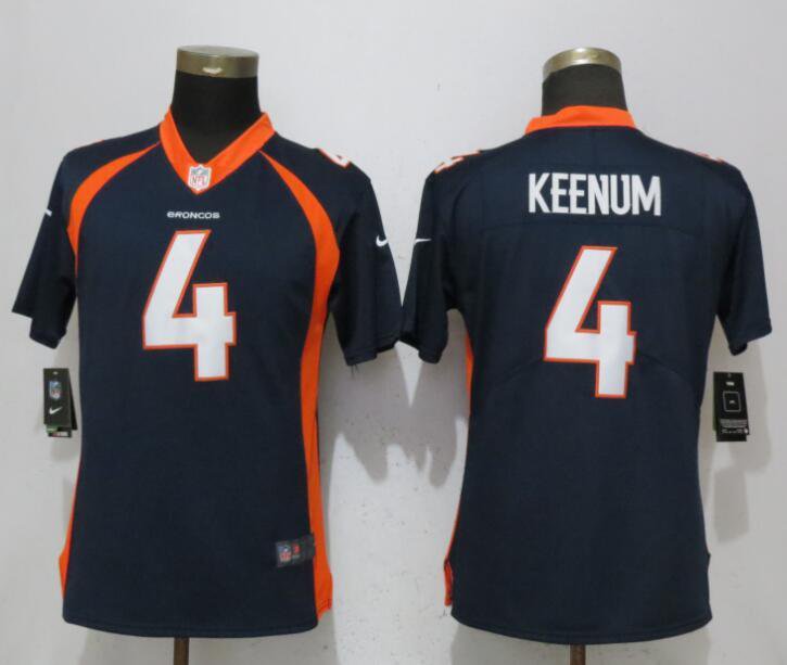 Women's Denver Broncos 4 Case Keenum Limited Navy Blue Stitched Jersey