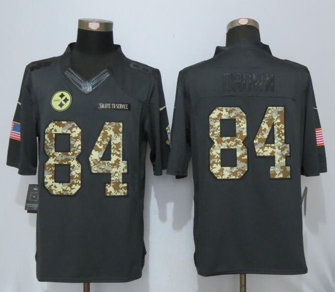 Men's Steelers #84 Antonio Brown Olive Camo Stitched Jersey