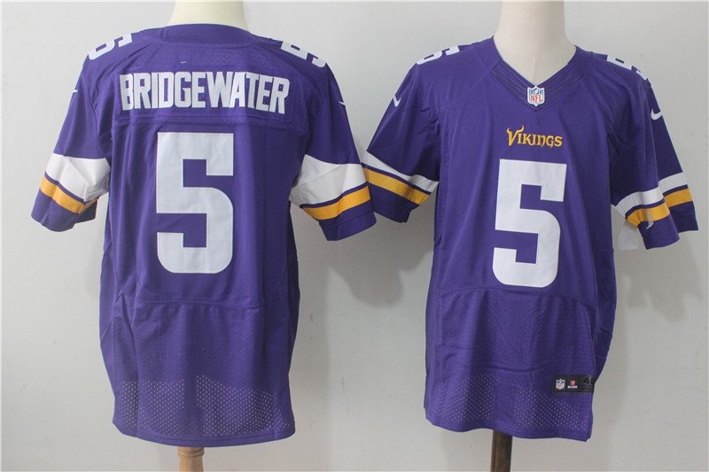 Men's Minnesota Vikings 5# Teddy Bridgewater Elite Purple Stitched Jersey