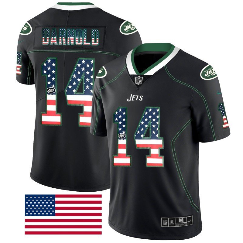 Men's York Jets 14# Sam Darnold Black shadow USA Flag Stitched Jersey