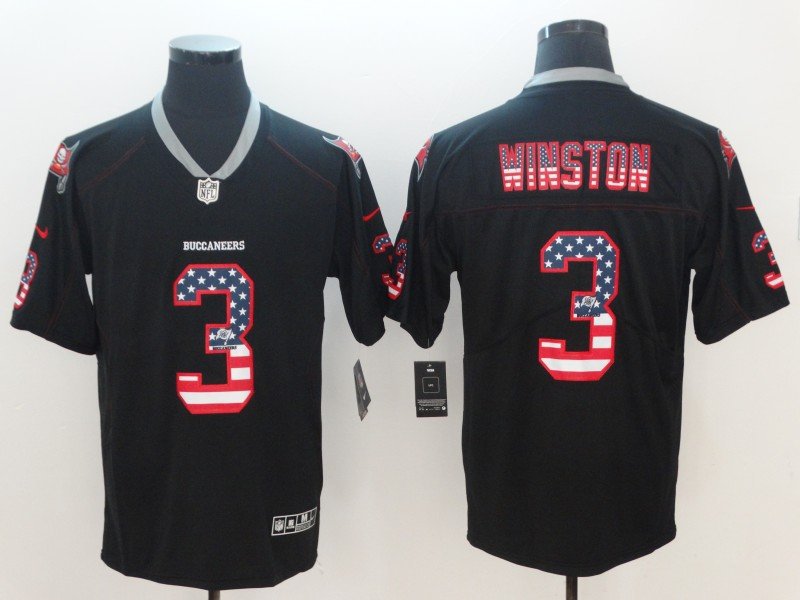Men's Tampa Bay Buccaneers 3# Jameis Winston Black shadow USA Flag Stitched Jersey