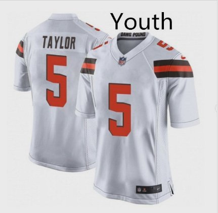 Youth Cleveland Browns #5 Tyrod Taylor Game White Stitched Jersey