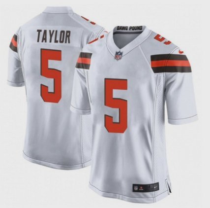 Men's Cleveland Browns #5 Tyrod Taylor Game White Stitched Jersey