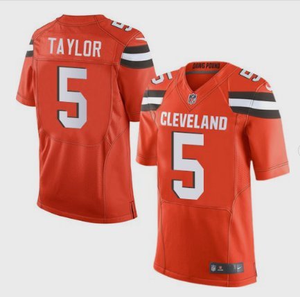 Men's Cleveland Browns #5 Tyrod Taylor Elite Orange Stitched Jersey