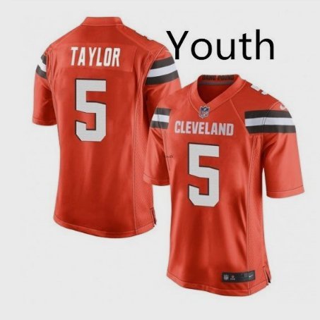 Youth Cleveland Browns #5 Tyrod Taylor Orange Stitched Jersey