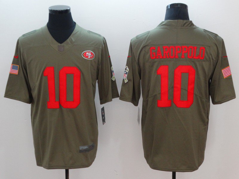 Men's San Francisco 49ers 10# Jimmy Garoppolo salute to service Stitched Jersey