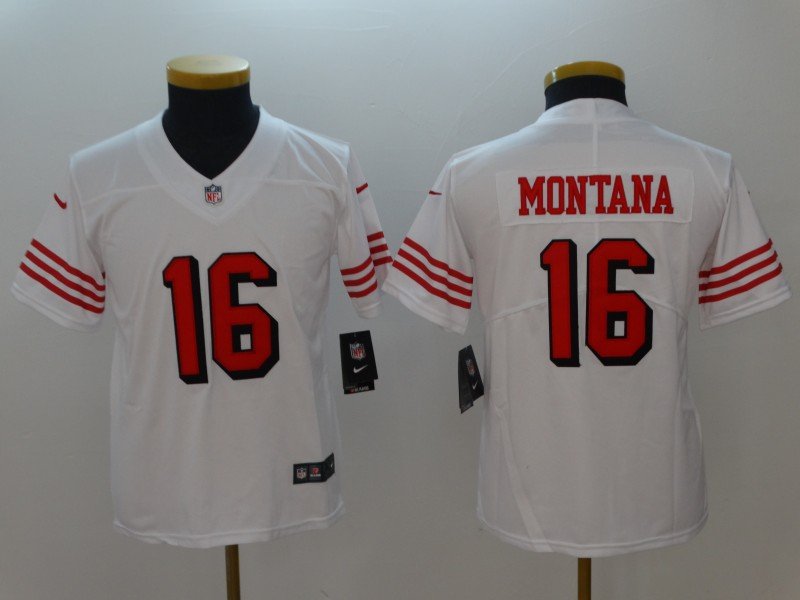 Youth San Francisco 49ers 16# Joe Montana Limited White Stitched Jersey