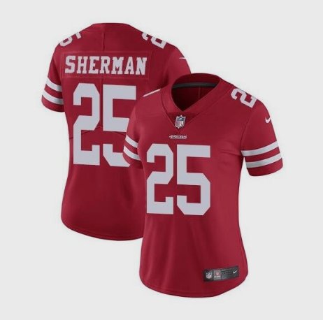 Women's San Francisco 49ers 25# Richard Sherman Limited Red Stitched Jersey