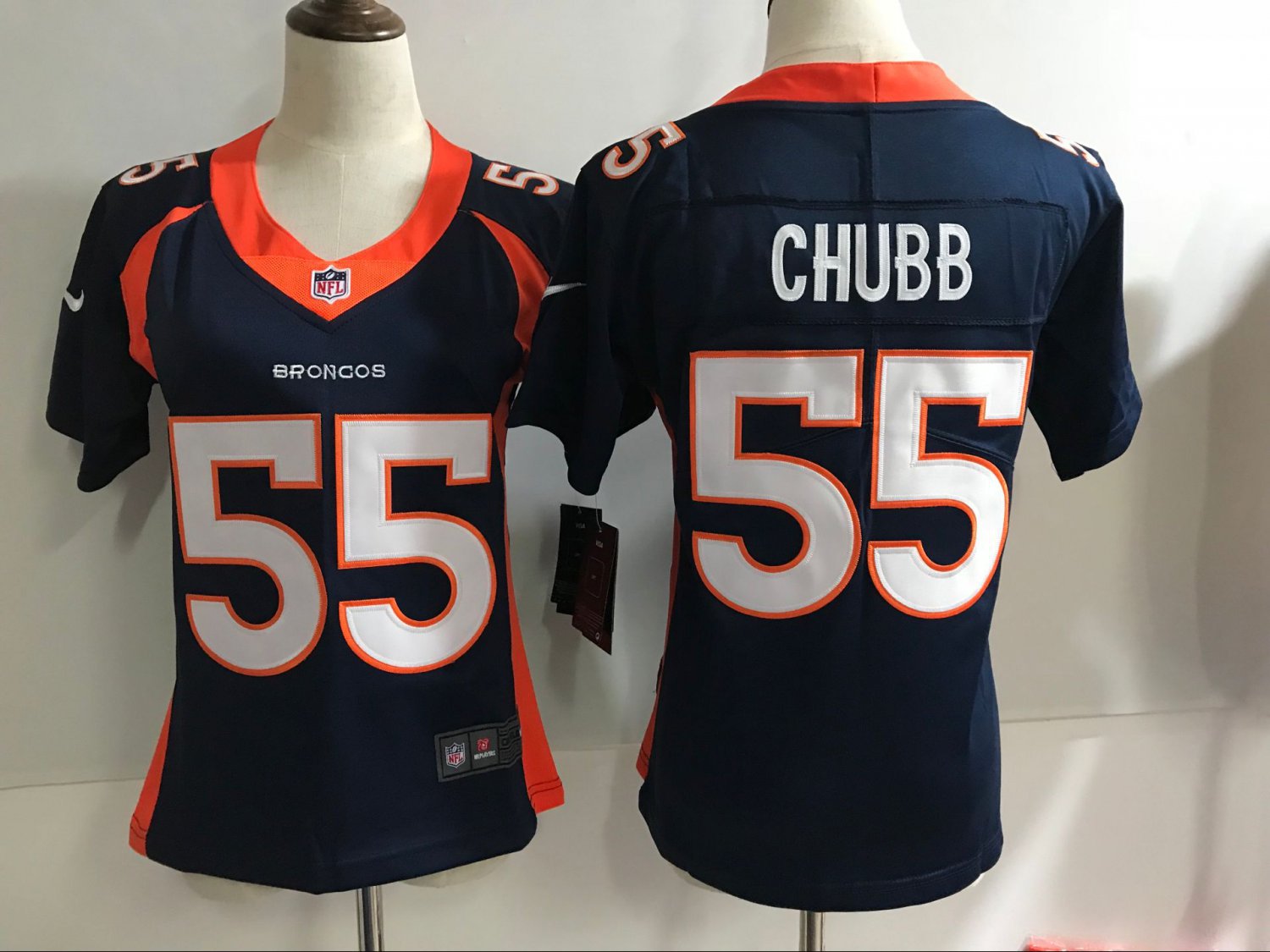 Women's Denver Broncos 55# Bradley Chubb Limited Navy Blue Stitched Jersey