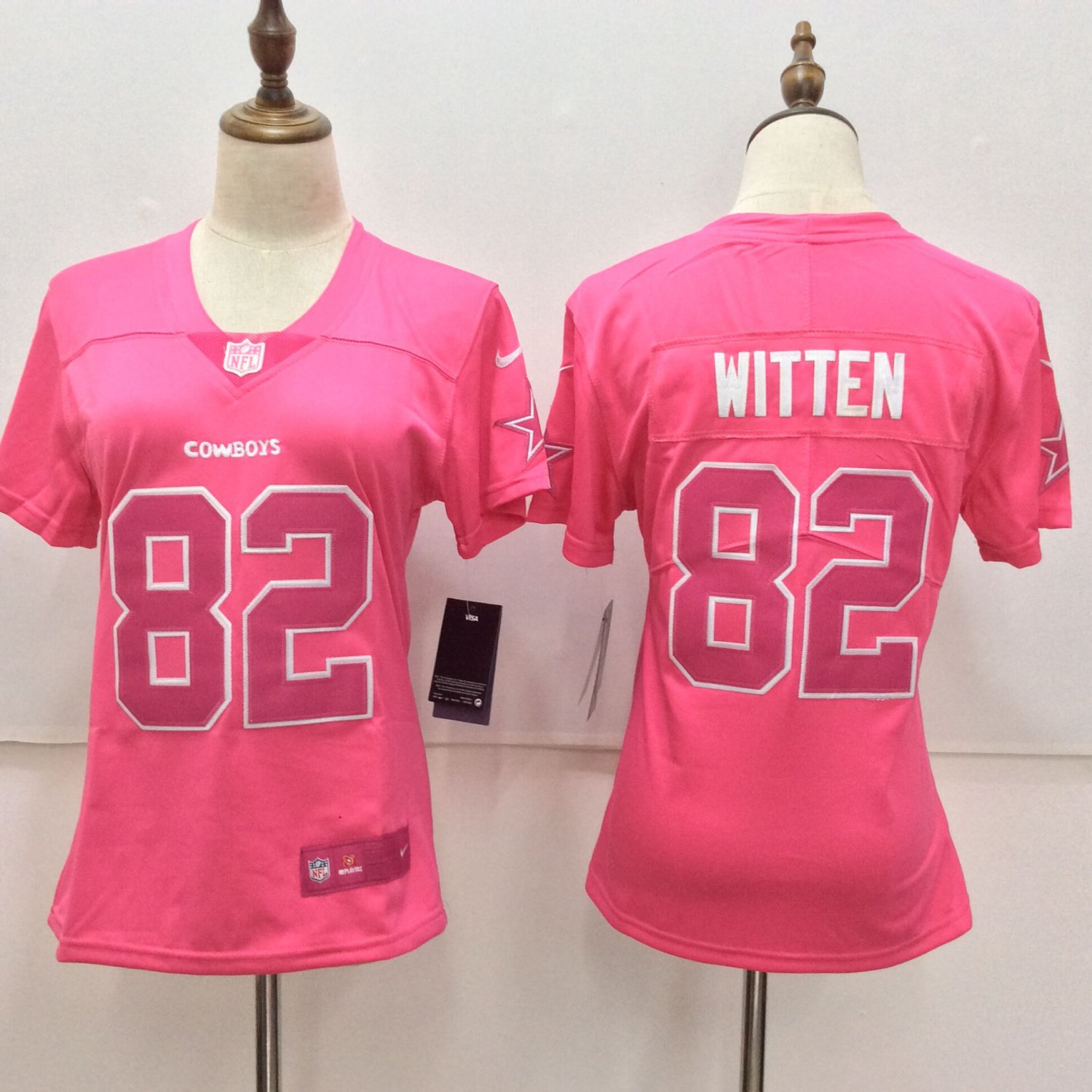 Women's Dallas Cowboys 82# Jason Witten Limited Pink Stitched Jersey