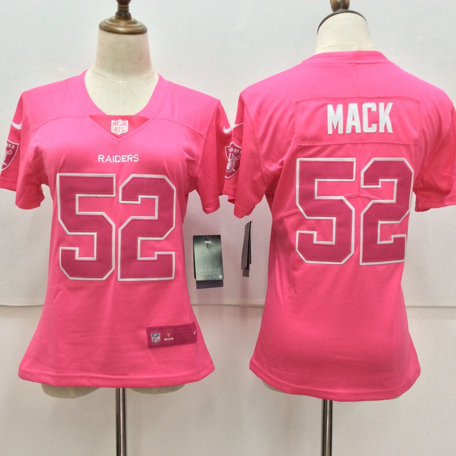 Women's Oakland Raiders 52# Khalil Mack Limited Pink Stitched Jersey