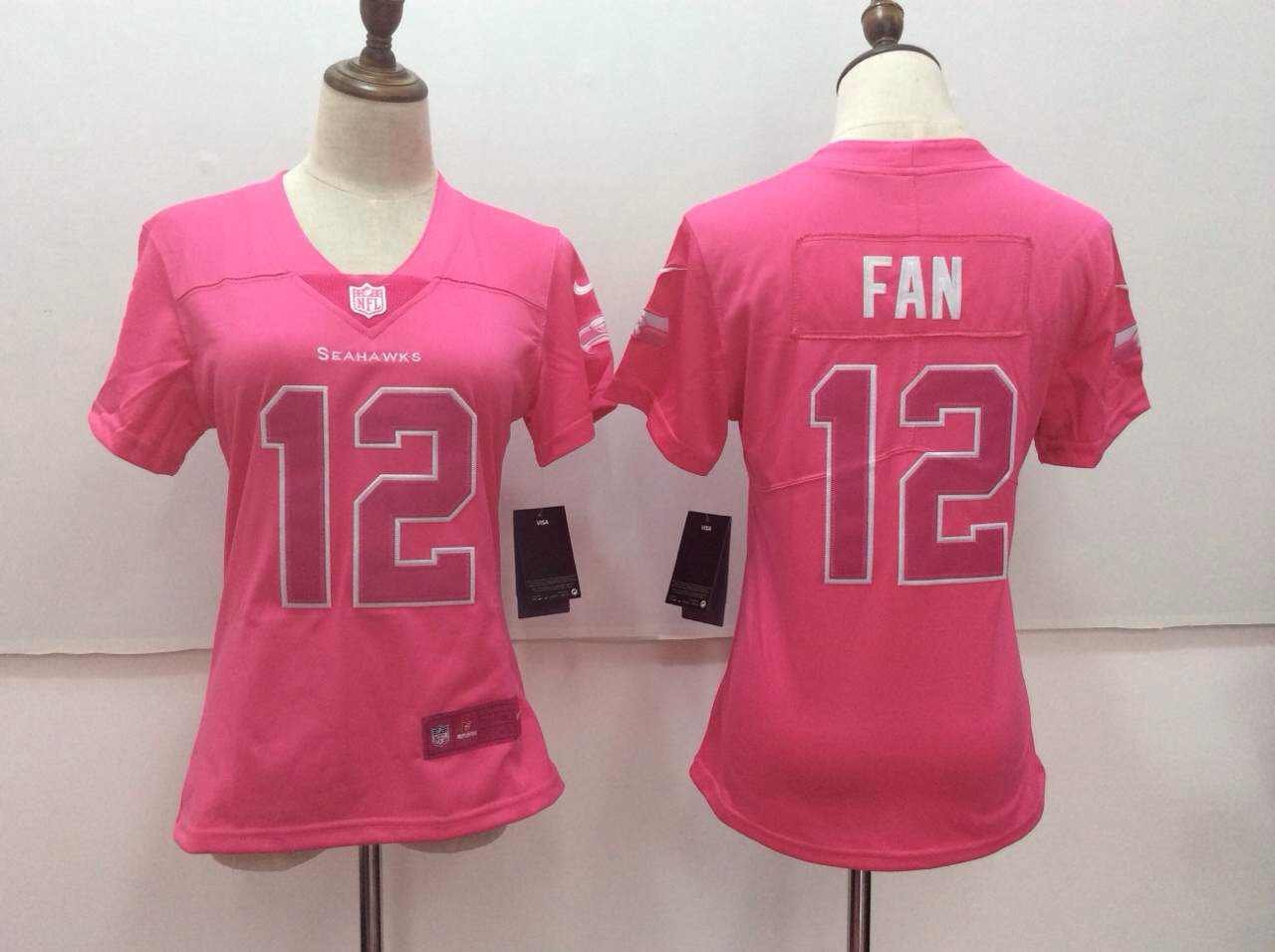 Women's Seattle Seahawks 12# FANS Limited Pink Stitched Jersey