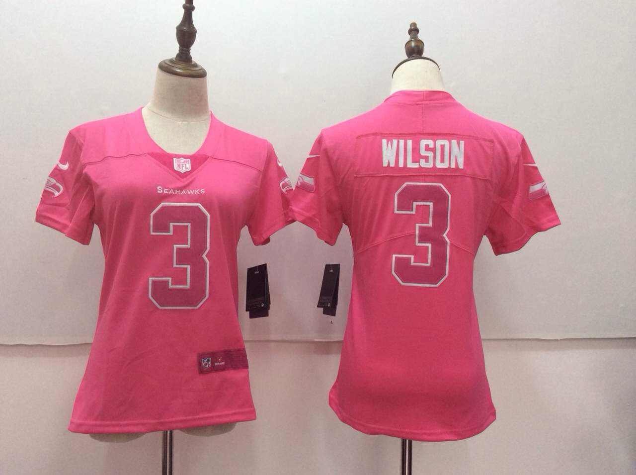Women's Seattle Seahawks 3# Russell Wilson Limited Pink Stitched Jersey