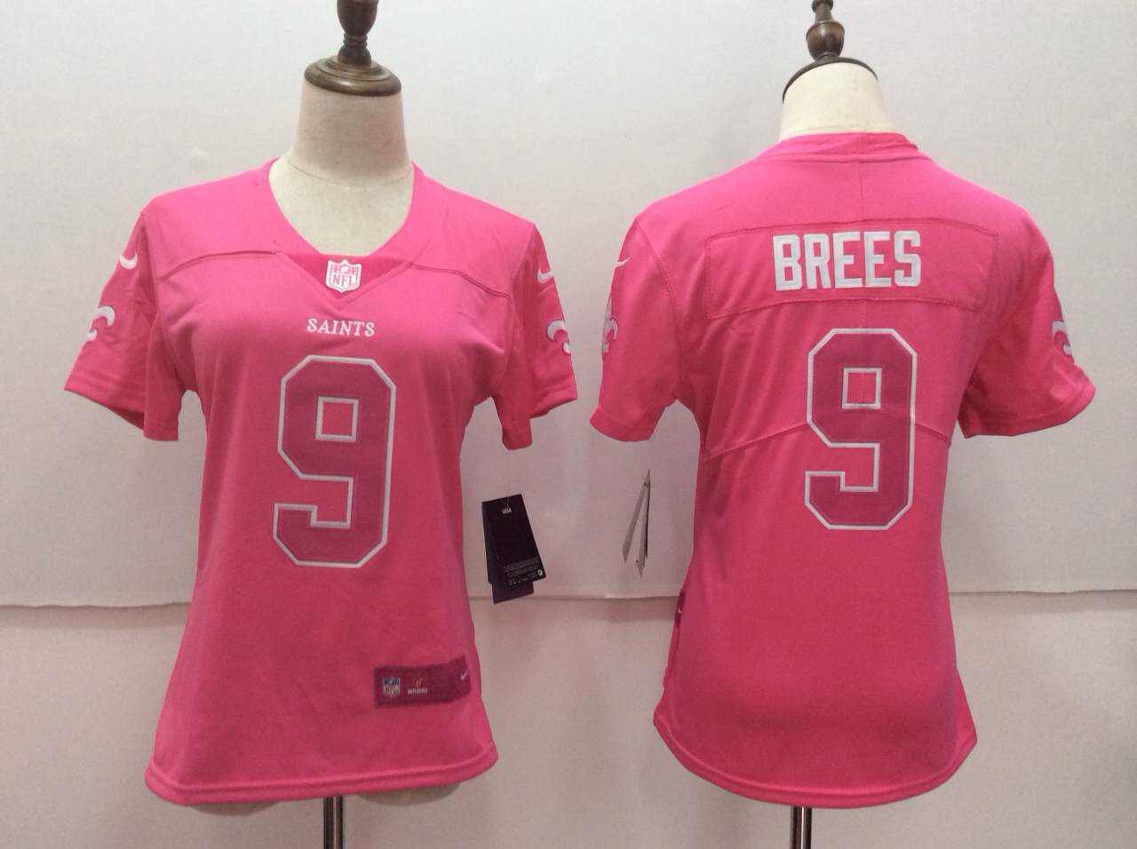 Women's Orleans Saints 9# Drew Brees Limited Pink Stitched Jersey