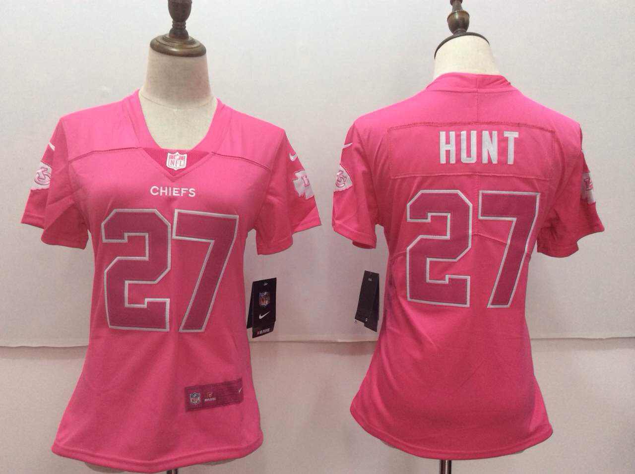 Women's Kansas City Chiefs #27 Kareem Hunt Limited Pink Stitched Jersey