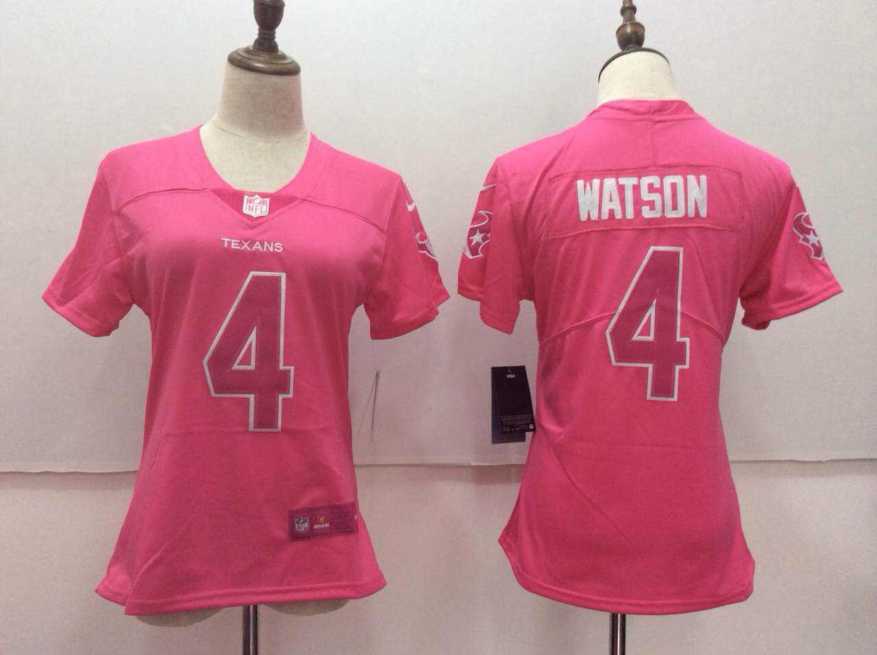 Women's Houston Texans 4# Deshaun Watson Limited Pink Stitched Jersey