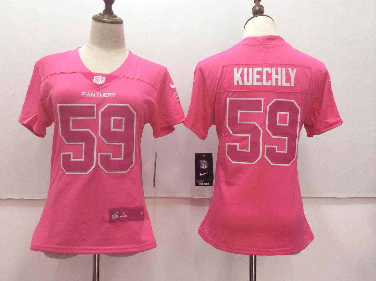 Women's Carolina Panthers 59# Luke Kuechly Limited Pink Stitched Jersey