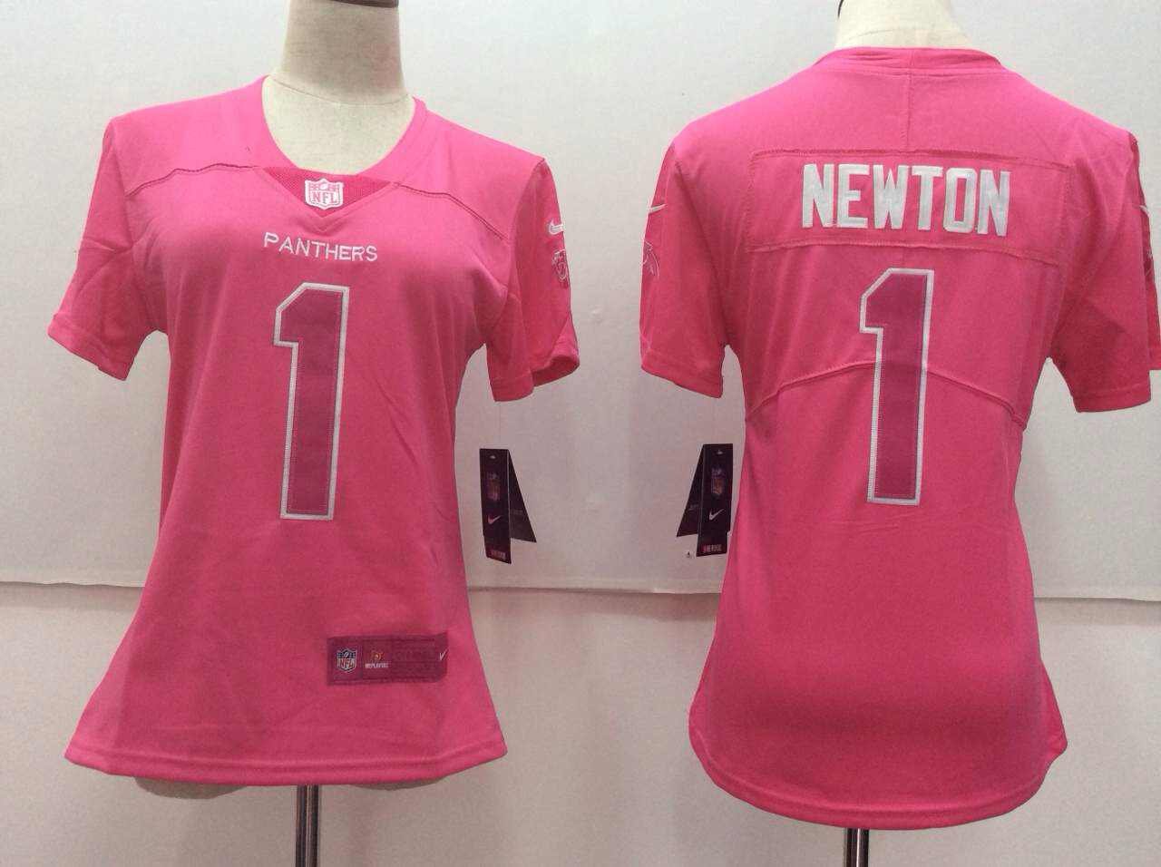 Women's Carolina Panthers 1# Cam Newton Limited Pink Stitched Jersey