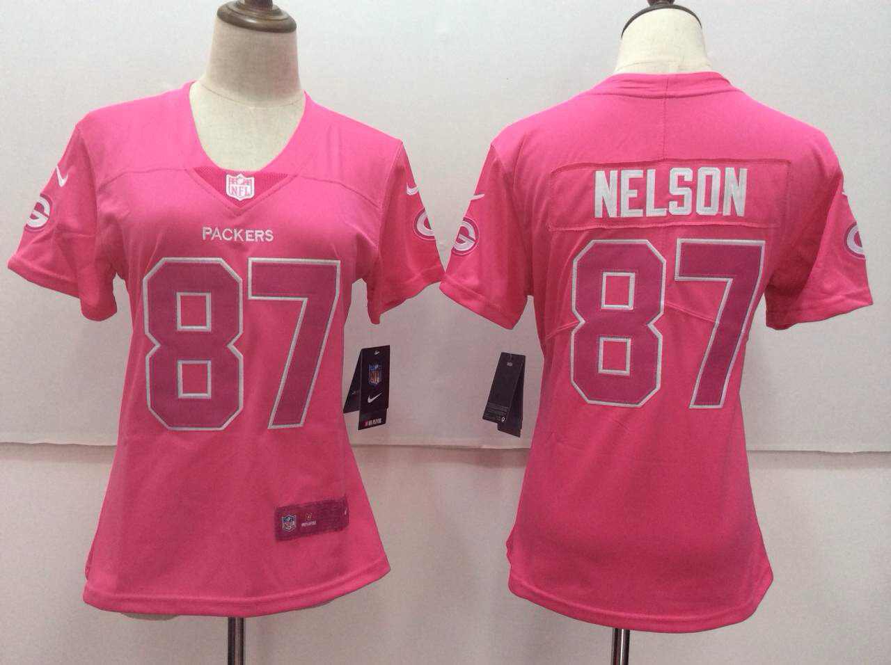 Women's Green Bay Packers 87# Jordy Nelson Limited Pink Stitched Jersey