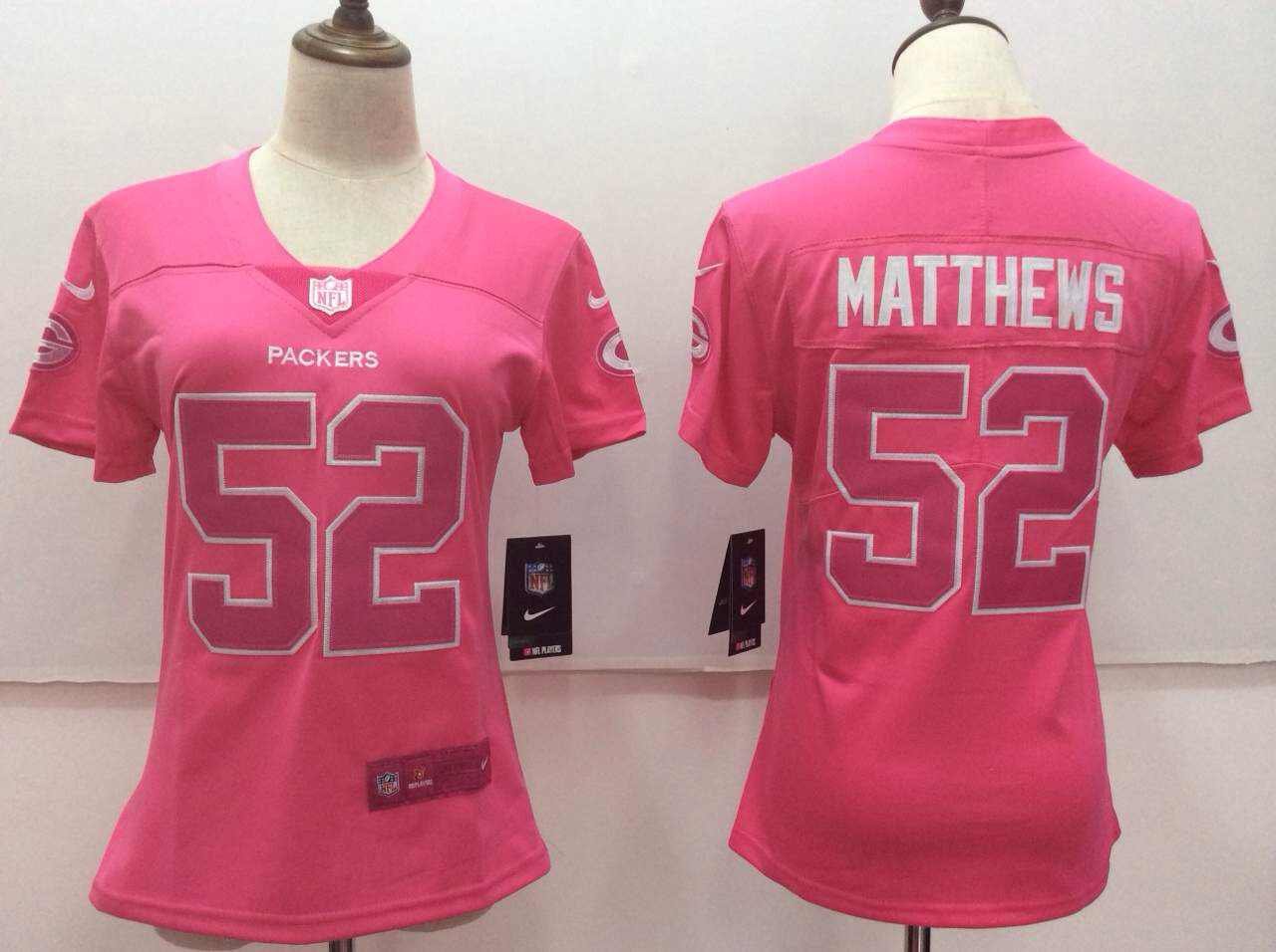 Women's Green Bay Packers 52# Clay Matthews Limited Pink Stitched Jersey