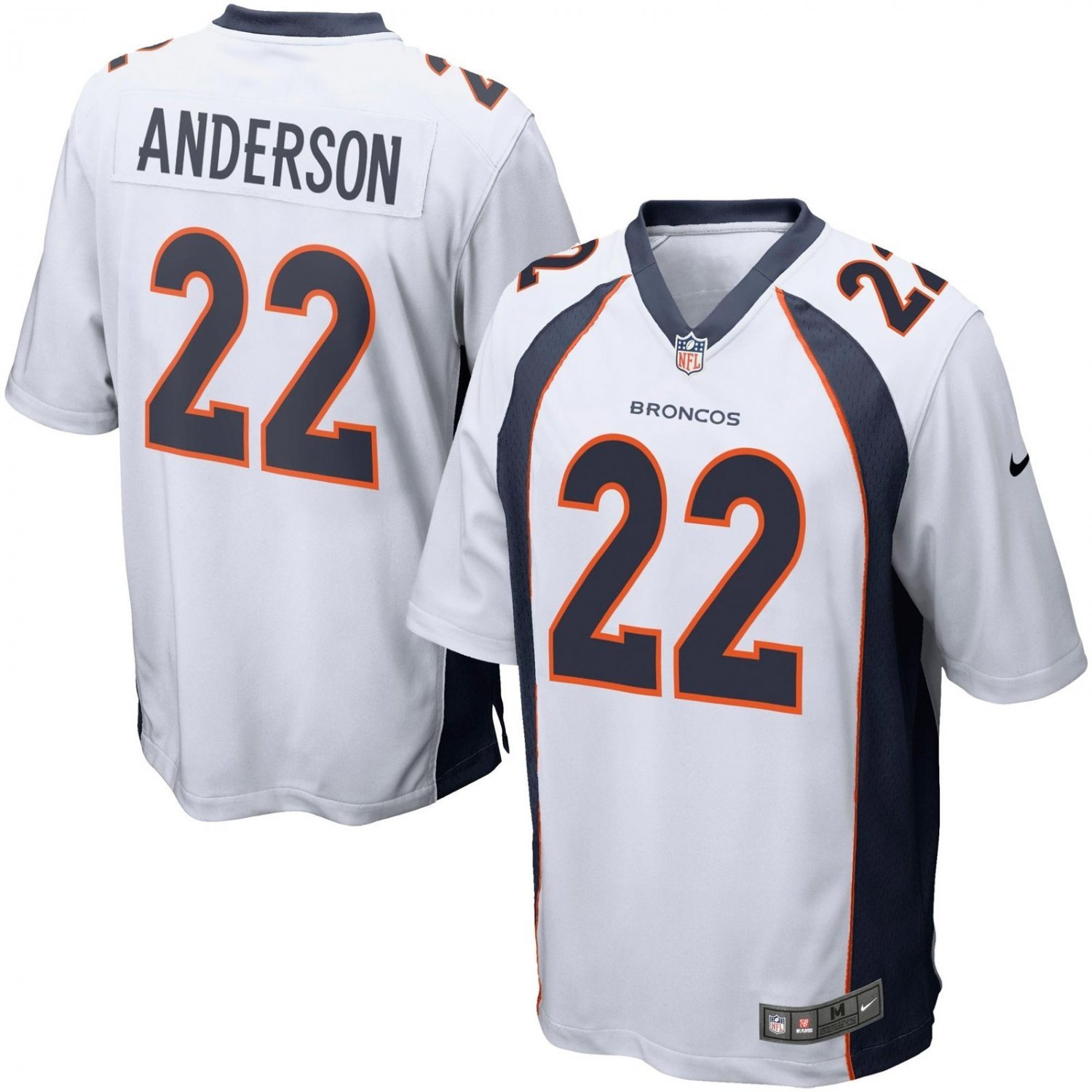 Men's Denver Broncos 22# CJ Anderson Game White Stitched Jersey