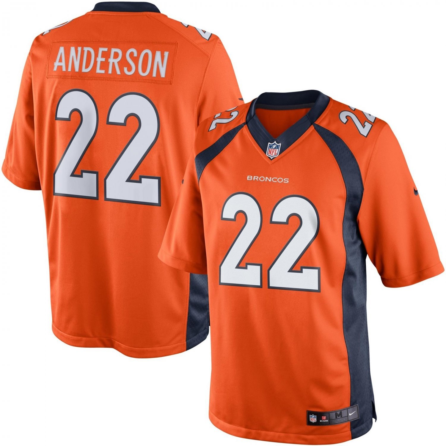Men's Denver Broncos 22# CJ Anderson Game Orange Stitched Jersey