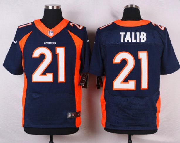 Men's Denver Broncos 21# Aqib Talib Elite Navy Blue Stitched Jersey
