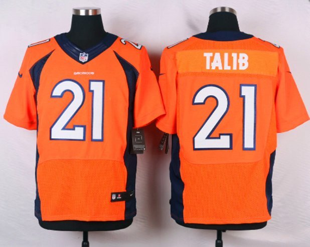 Men's Denver Broncos 21# Aqib Talib Elite Orange Stitched Jersey