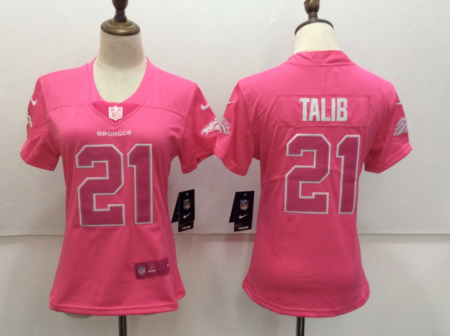 Women's Denver Broncos 21# Aqib Talib Limited Pink Stitched Jersey