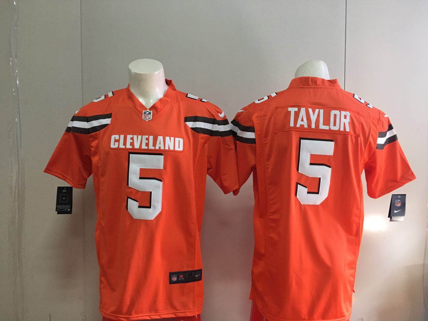Men's Cleveland Browns 5# Tyrod Taylor Game Orange Stitched Jersey