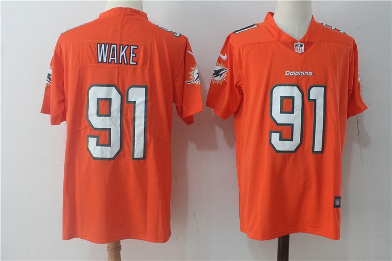 Men's Miami Dolphins 91# Cameron Wake Limited Orange Stitched Jersey