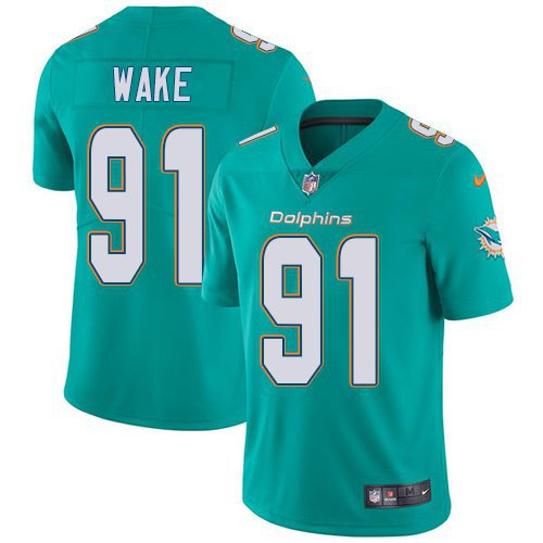 Men's Miami Dolphins 91# Cameron Wake Limited Aqua Stitched Jersey