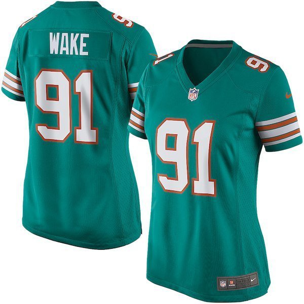 Womens Miami Dolphins 91# Cameron Wake Game Blue Aqua Stitched Jersey