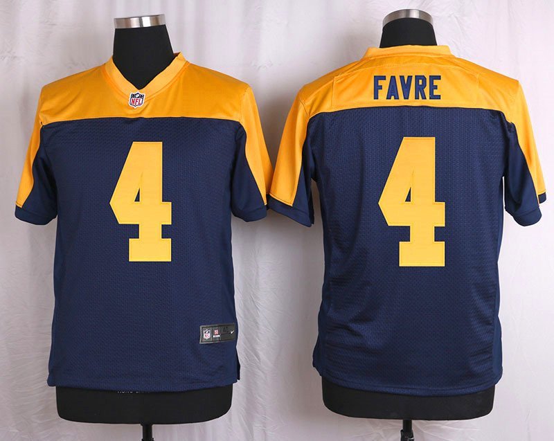 Men's Green Bay Packers 4# Brett Favre Elite Navy Blue Stitched Jersey