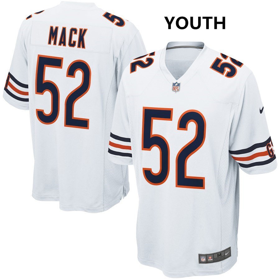 Youth Chicago Bears 52# Khalil Mack Game White Stitched Jersey