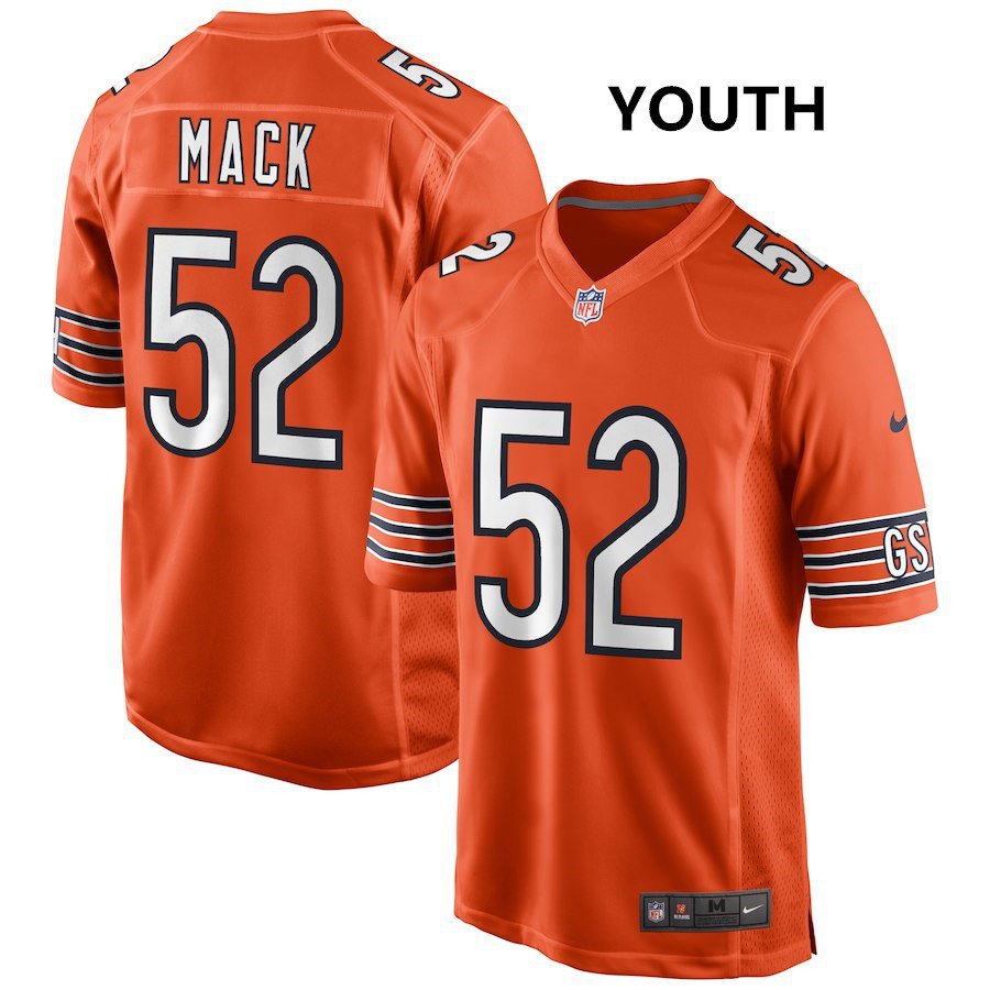 Youth Chicago Bears 52# Khalil Mack Game Orange Stitched Jersey