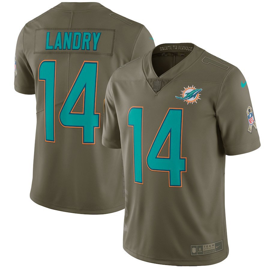 Men's Miami Dolphins 14# Jarvis Landry Olive salute to service Stitched Jersey