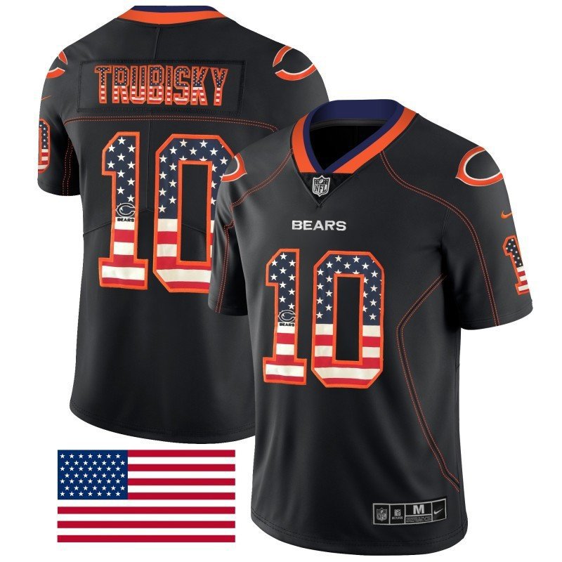 Men's Chicago Bears 10# Mitchell Trubisky Limited Black USA Flag Stitched Jersey