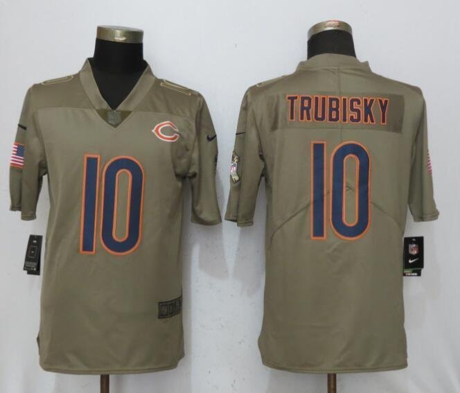 Men's Chicago Bears 10# Mitchell Trubisky Olive salute to service Stitched Jersey