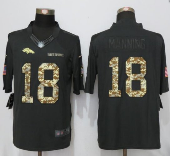 Men's Denver Broncos 18# Peyton Manning Olive salute to service Stitched Jersey