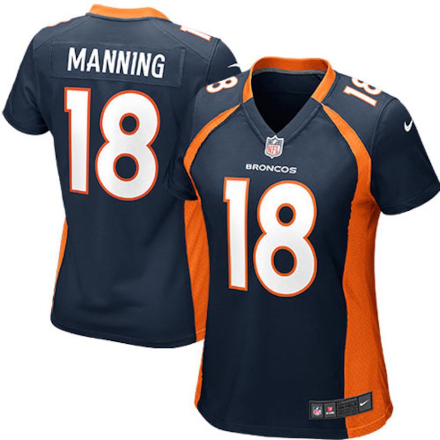 Women's Denver Broncos 18# Peyton Manning Navy Blue Stitched Jersey
