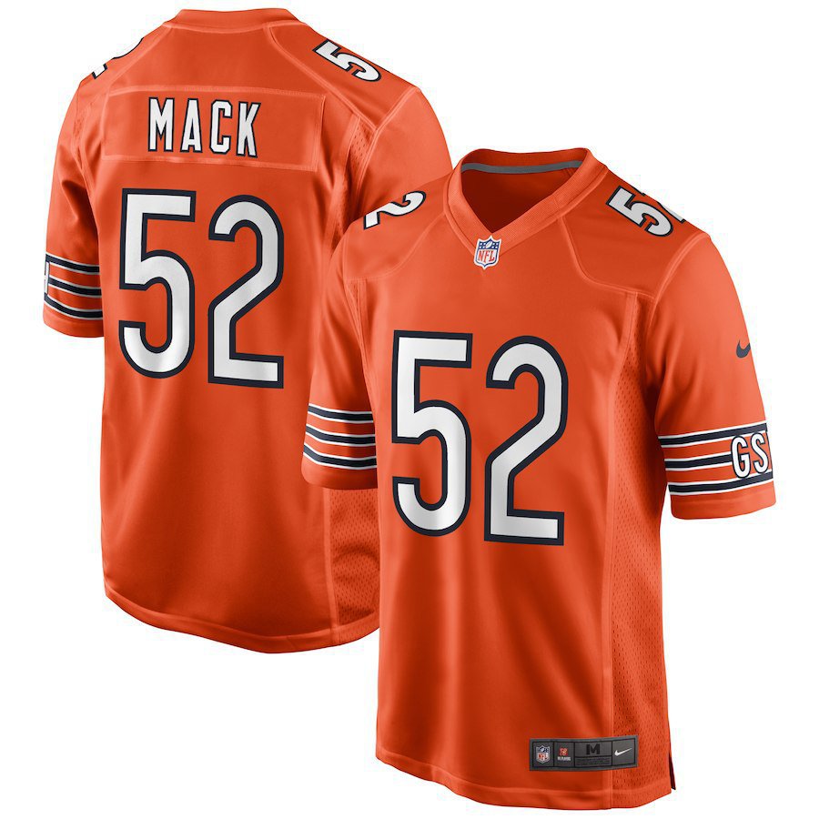 Men's Chicago Bears 52# Khalil Mack Game Orange Stitched Jersey
