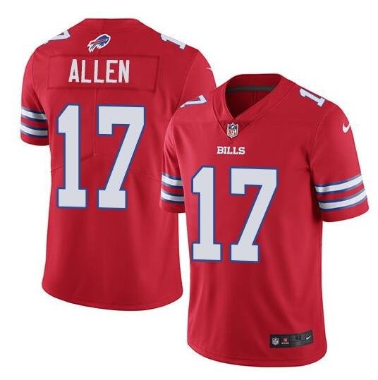 Men's Buffalo Bills 17# Josh Allen Limited Red Stitched Jersey
