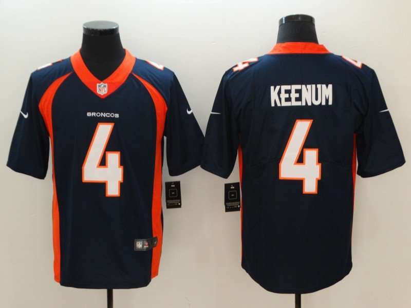 Men's Denver Broncos 4# Case Keenum Limited Navy Stitched Jersey